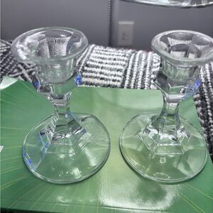 Elegant Clear Glass Candle Holders - Matching Pair